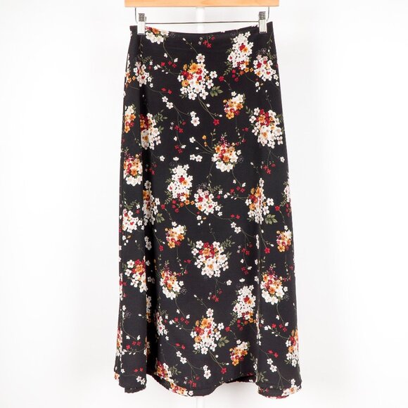 LA Belle VTG Maxi Skirt 3 Juniors Black Floral White Red Orange Long Modest USA - Picture 1 of 8